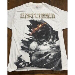 Disturbed Band Shirt XL White Asylum Graphic Tee Music Heavy Metal Rock